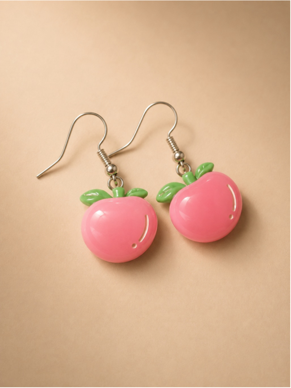 Women's Unbranded Peach Fruit Earrings One Size Pink Green